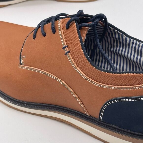 Oxford Shoes Men's Size 10 Brown Black Two Tone Lace Up Leather Comfort Casual - Picture 15 of 16